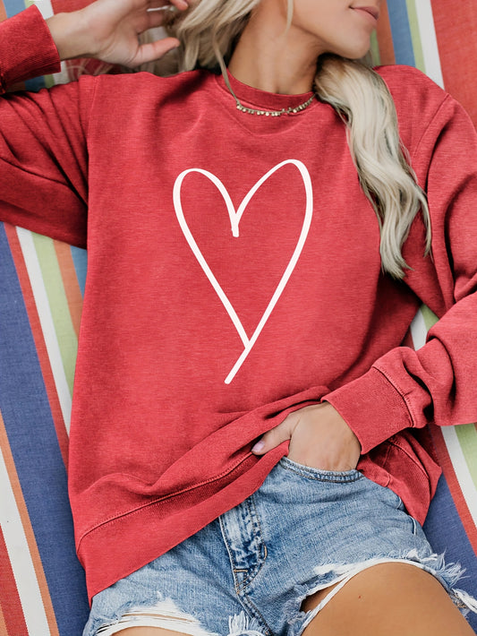 Heart Print Pullover Sweatshirt, Casual Long Sleeve Crew Neck Sweatshirt For Fall & Winter, Women's Clothing